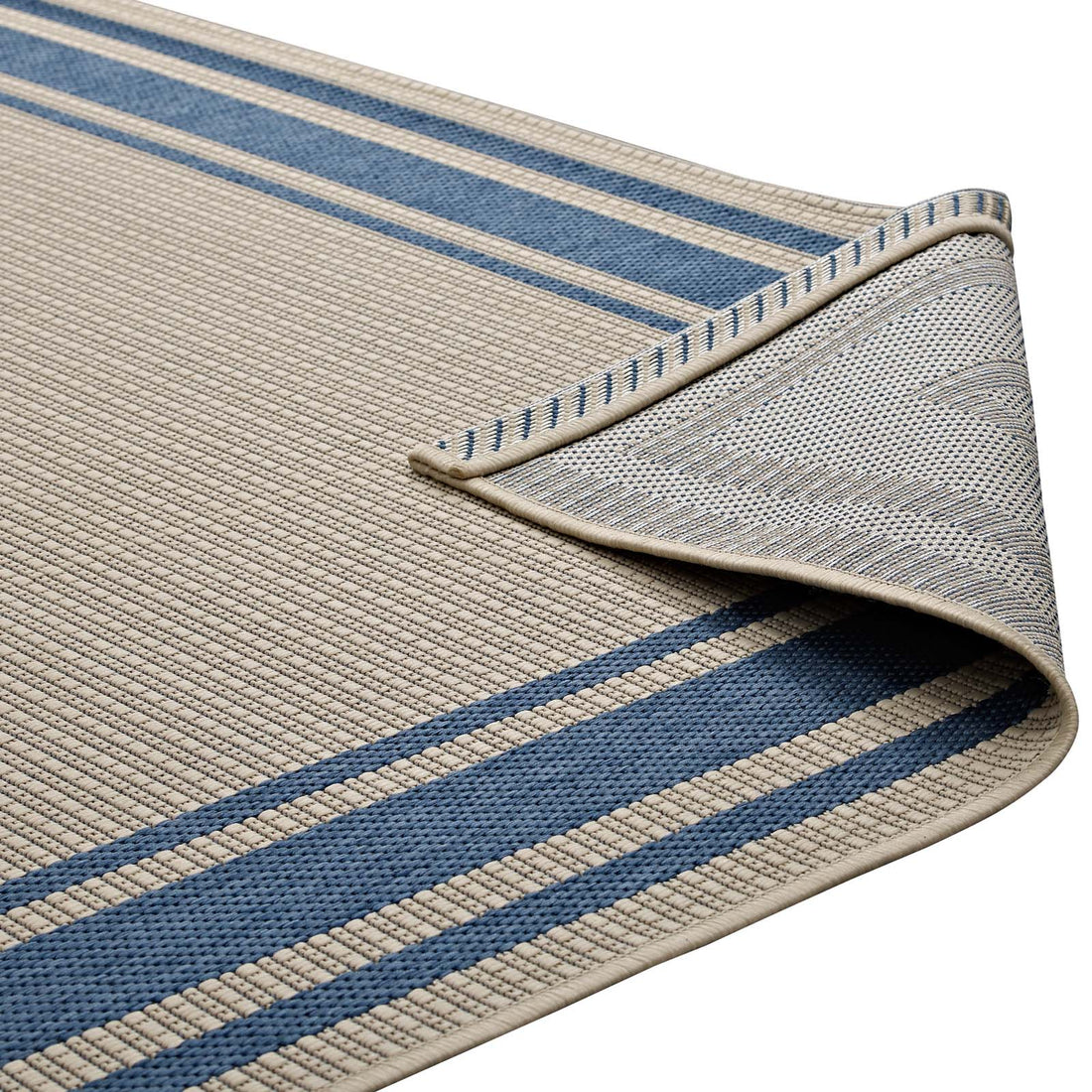 Rim Solid Border Indoor and Outdoor Area Rug in  | 5X8 &amp; 8X10 Size Options  | Blue and Beige, Light and Dark Beige &amp; Gray and Beige | Tight Low Pile Weave | Gripping Rubber Underside | 100% Soft Polypropylene image 6