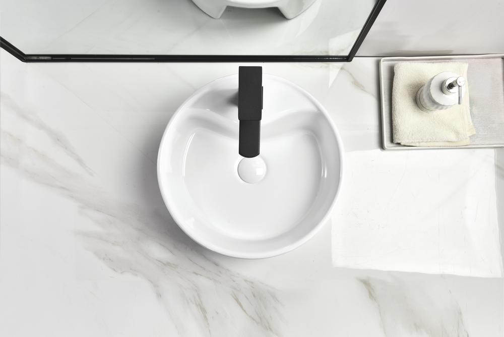 Tuscany 16-1/8"W x 16-1/8"D White Ceramic Round Bathroom Vessel Sink | Kati Series | Premium Quality Ceramic Construction | Elegant Modern Style Design image 3