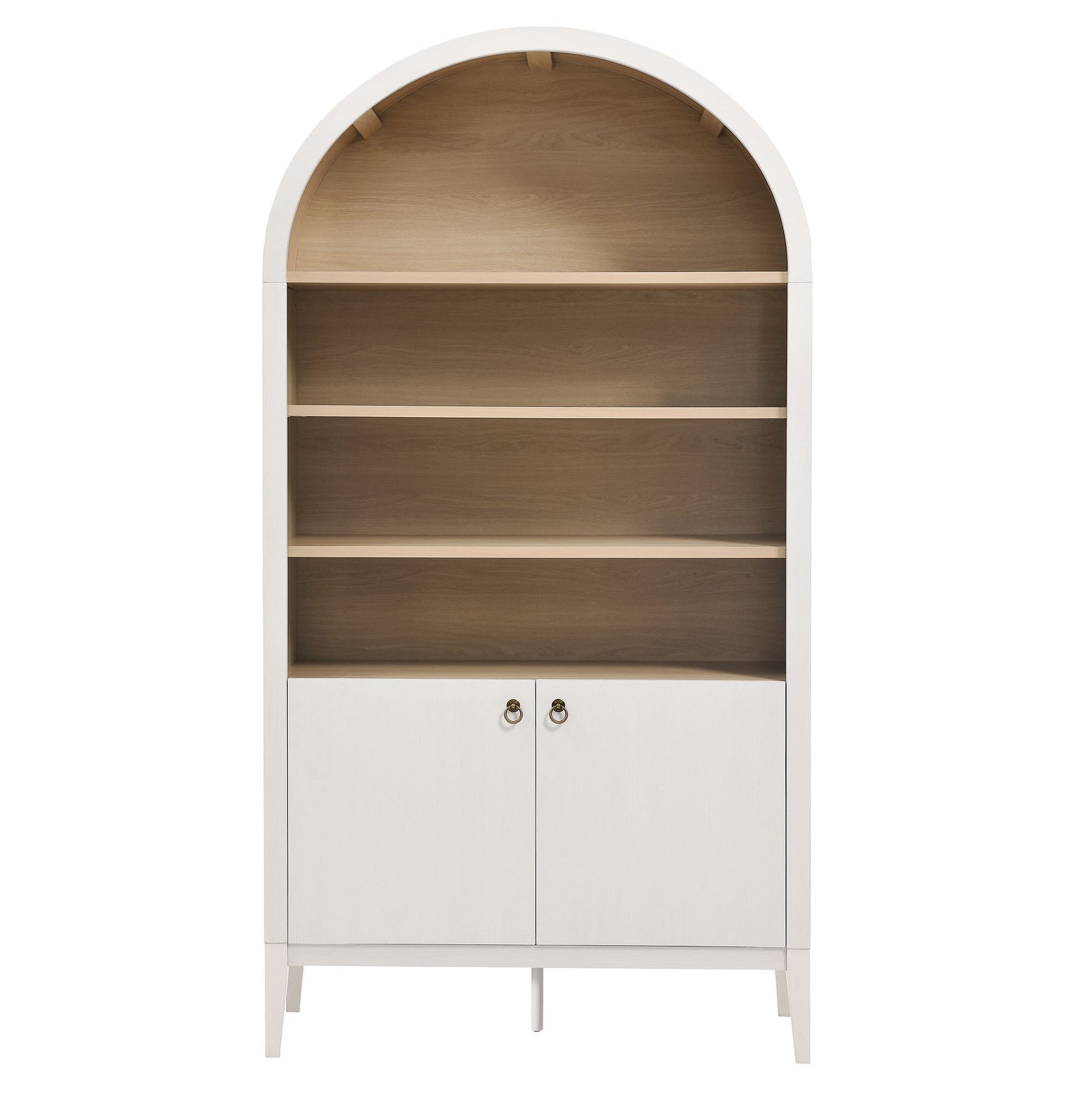 Nolan 74" Tall Arched Storage Display Cabinet Bookshelf | Black, Ivory, Light Oak &amp; Dark Walnut Color Options | Wood Grain Laminate | 4 Adjustable Shelves image 2