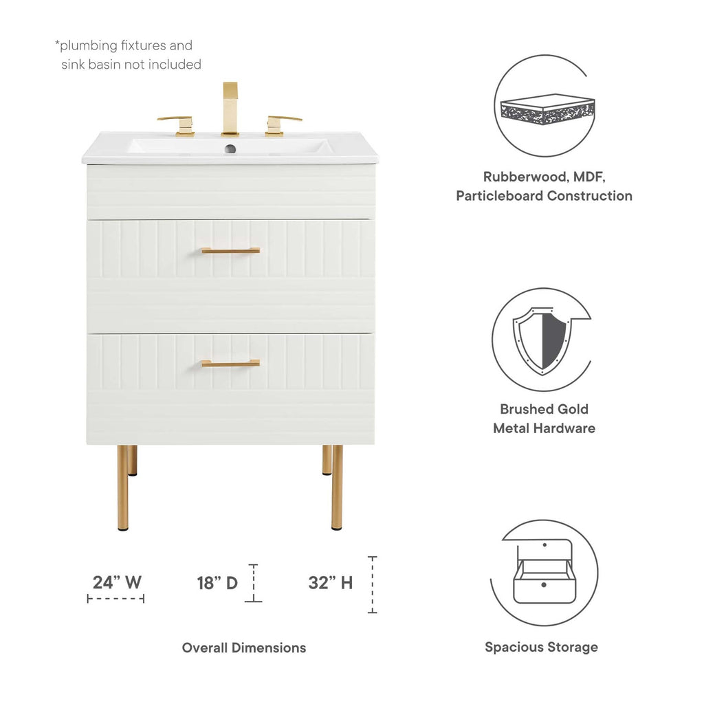 24" Bathroom Vanity Cabinet (Sink Basin Not Included) | Daybreak Series | Green, Light Gray & White Color Options | Full-Extension Drawers | Rubberwood, MDF, Particleboard Construction | Gold Metal Legs image 1