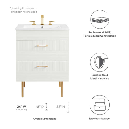 24" Bathroom Vanity Cabinet (Sink Basin Not Included) | Daybreak Series | Green, Light Gray & White Color Options | Full-Extension Drawers | Rubberwood, MDF, Particleboard Construction | Gold Metal Legs image 1