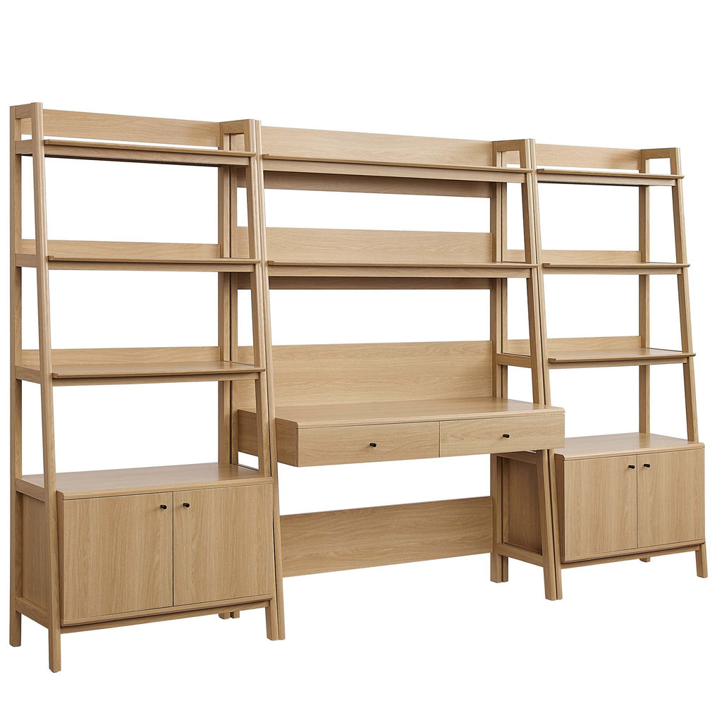 Bixby 3-Piece Wood Office Desk and Bookshelf | Walnut, Walnut White &amp; Oak Color Options | Particleboard &amp; MDF | Full-Extension Drawers | Tiered Desk and Bookshelf image 4