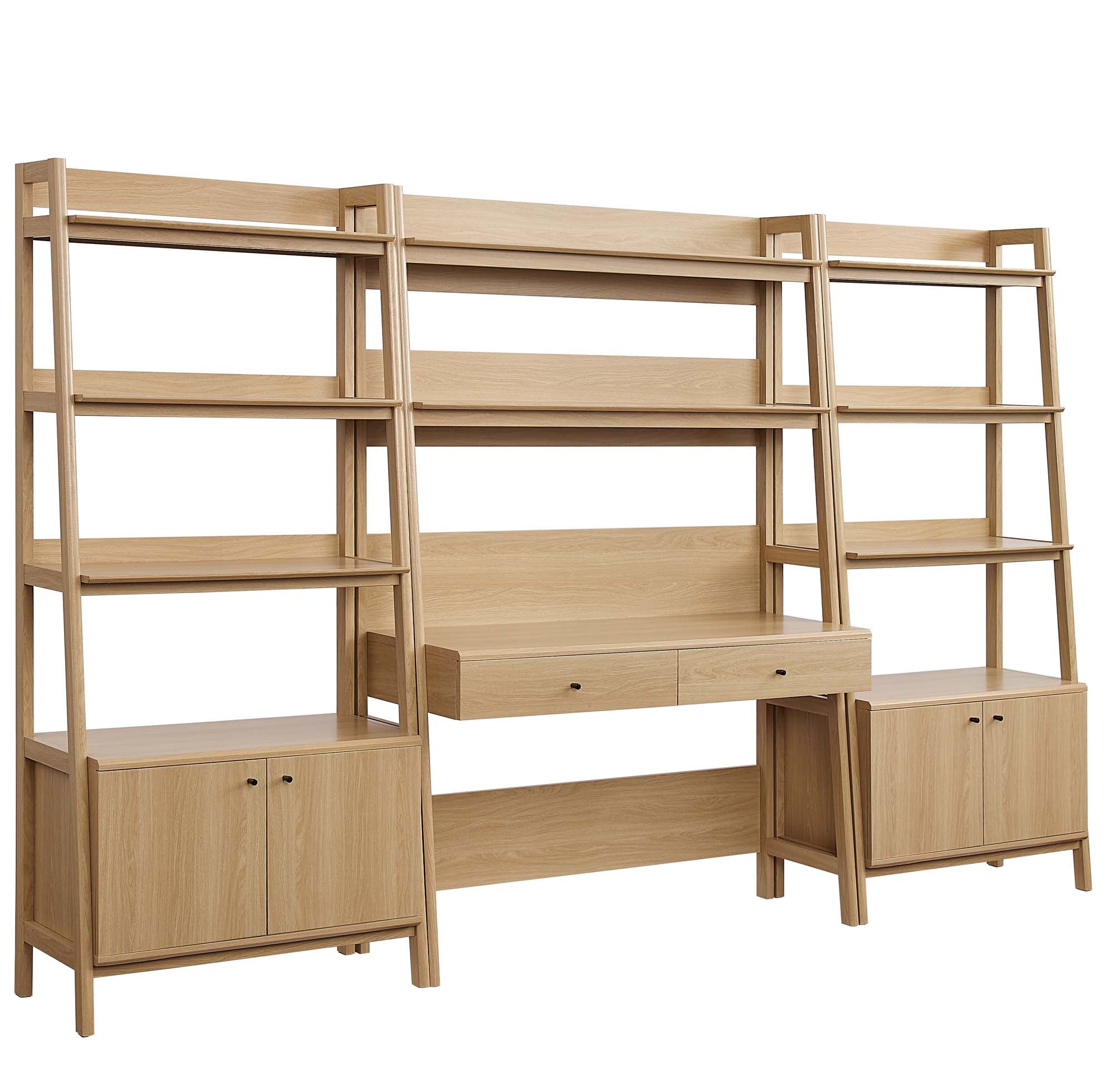 Bixby 3-Piece Wood Office Desk and Bookshelf | Walnut, Walnut White &amp; Oak Color Options | Particleboard &amp; MDF | Full-Extension Drawers | Tiered Desk and Bookshelf image 4
