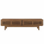 Render 71" TV Stand | Oak &amp; Walnut Finish Options | Mid-Century Modern TV Stand | Smooth Wood Grain Laminate | Durable Particleboard | Two Bottom-Hinged Doors image 5