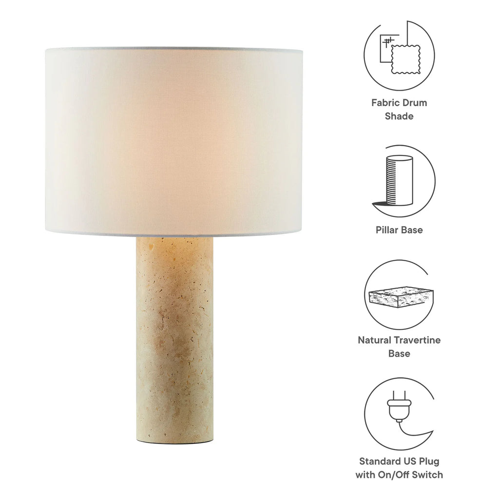Zenith Travertine Table Lamp with a Fabric Drum Shade in Natural Travertine | Pack of 2 image 7