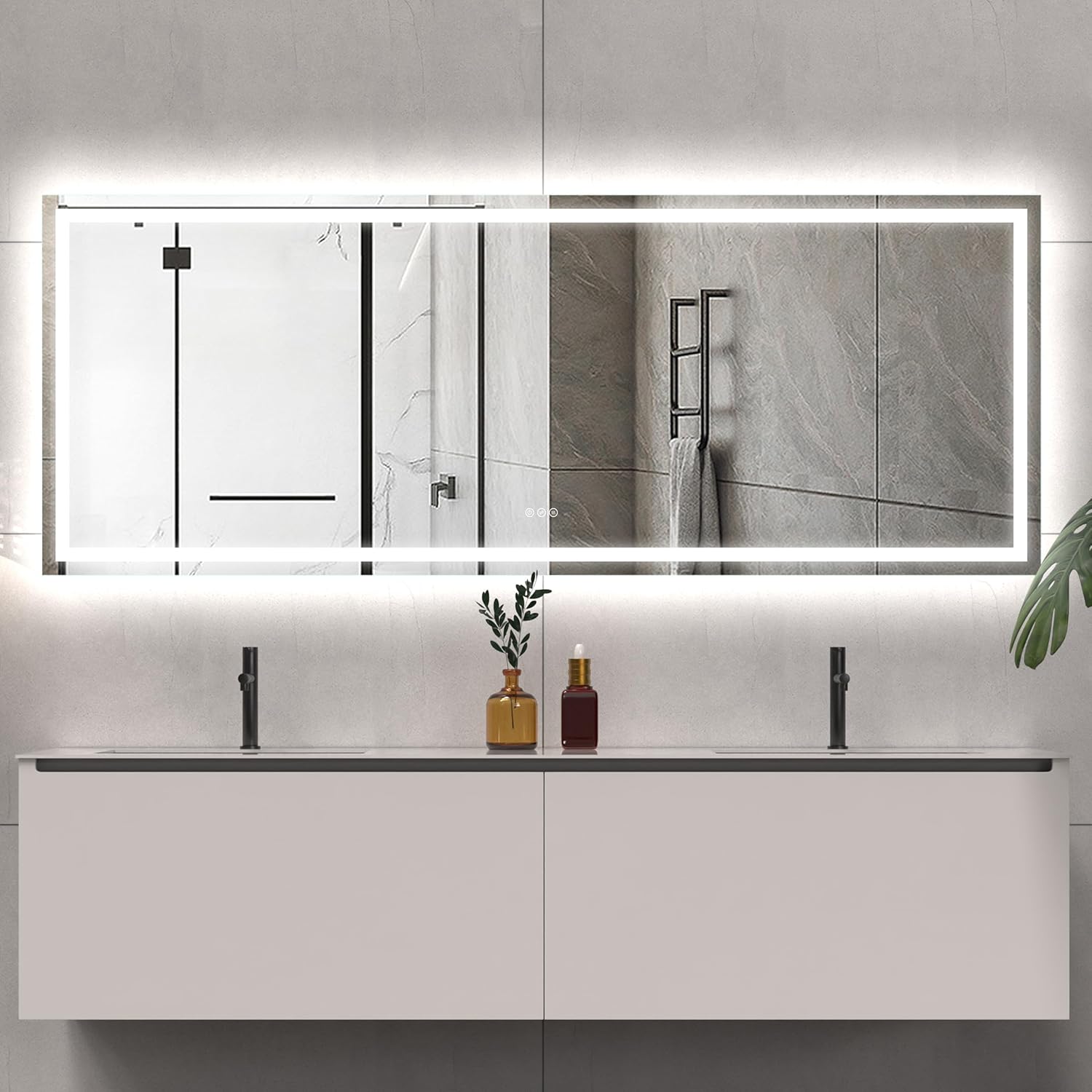 LED Bathroom Mirror 84x32 Inch Front &amp; Backlit Lights Vanity Mirror, Wall Mounted Anti-Fog Dimmable LED Makeup Mirror, IP54 3K-6K Warm/Natural/Daylight, Tempered Glass (Horizontal/Vertical) UL image 0