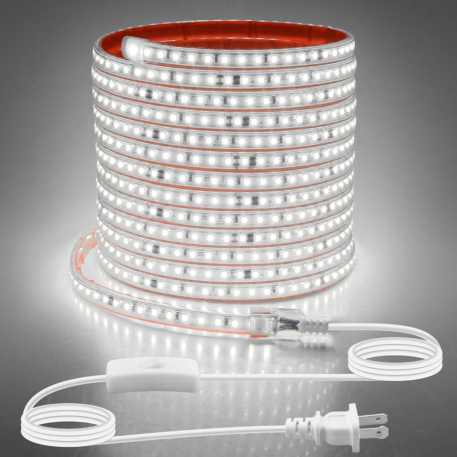 LED Strip Light | Ambient Lighting White Low Luminance 180Lumens/M | Plug&amp;Play 120V Driverless Easy Wiring | Flicker Free Weatherproof for Outdoor Indoor | Cuttable, Stickable | 2800K Warm White &amp; 6000K Cool White | ETL Listed image 0