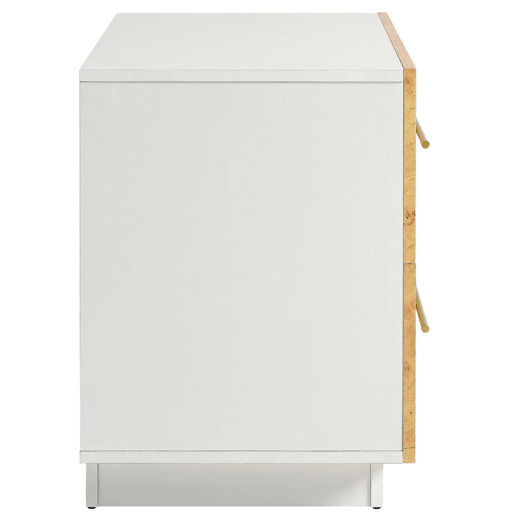 Modern Abel Nightstand with 2 Drawers – White Bleached Burl Wood Finish image 2
