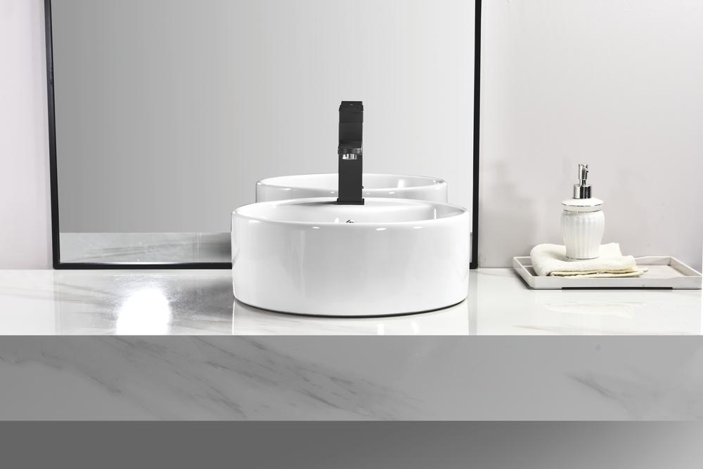 Tuscany 16-1/8"W x 16-1/8"D White Ceramic Round Bathroom Vessel Sink | Kati Series | Premium Quality Ceramic Construction | Elegant Modern Style Design image 2