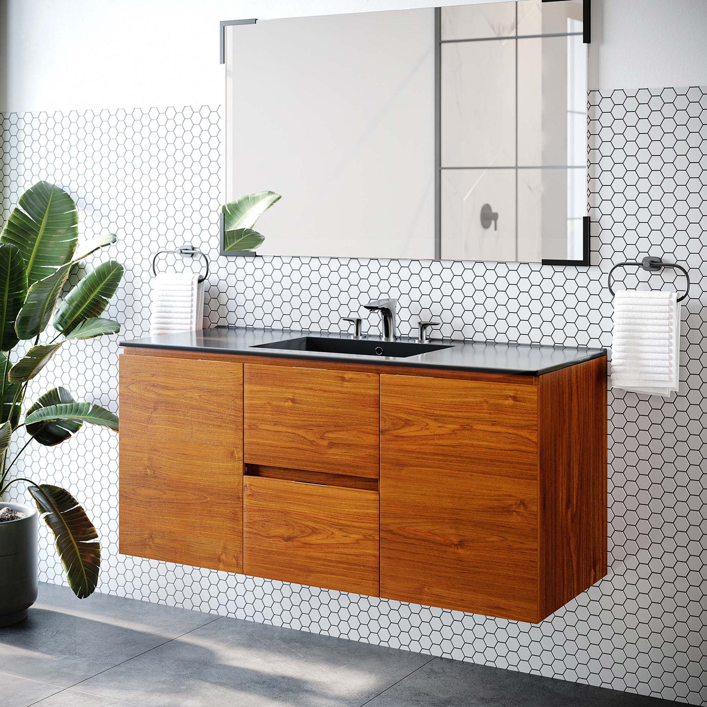 Wall Mount Bathroom Vanity With Sink | Cherry White & Cherry Black Color Options | 18", 24", 36" & 48" Size Options | Scenic Series | Full Extension Drawer | Ceramic Sink Basin | Drywall Friendly Mounting Cleat image 0