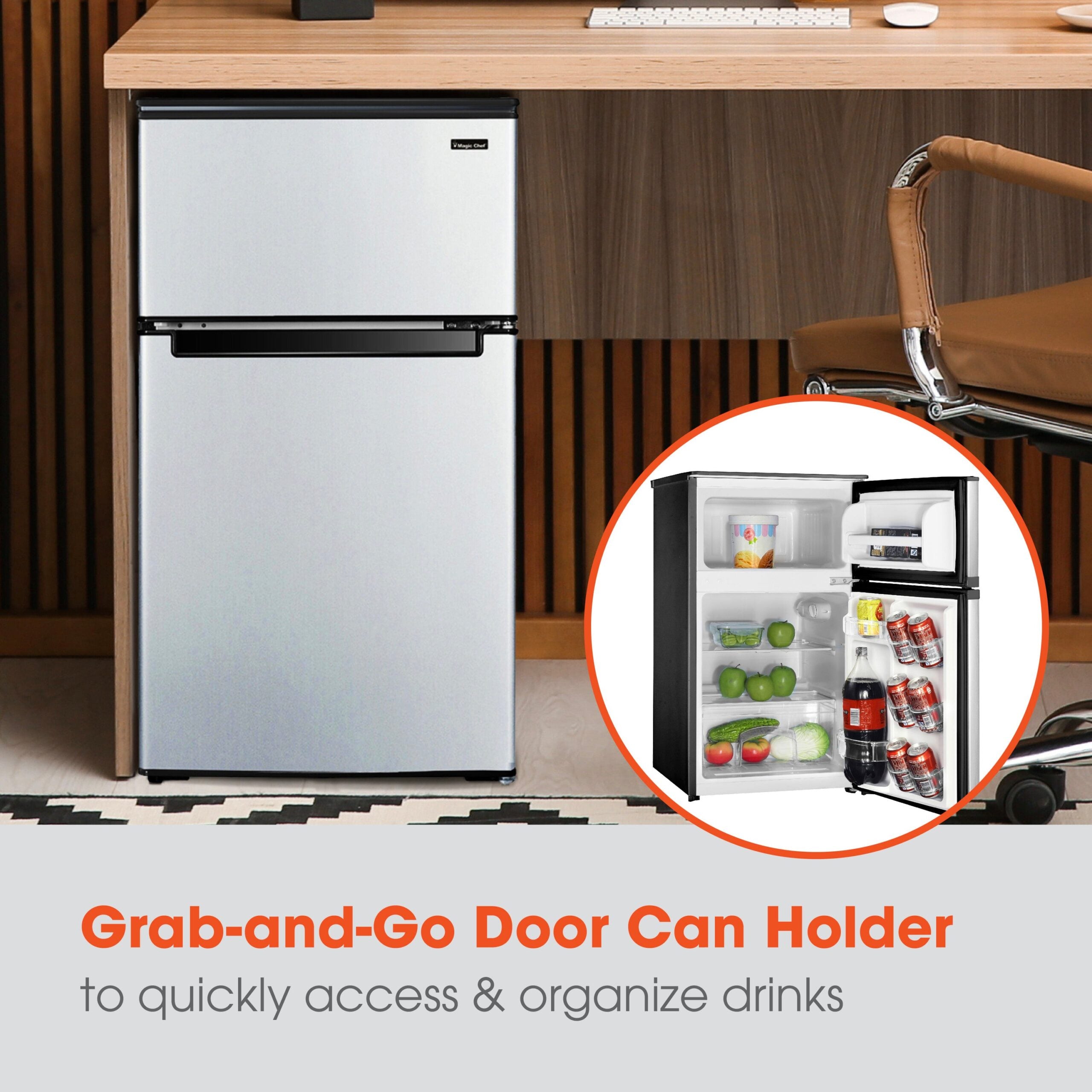 Magic Chef 3.1 Cu Ft 2 Door Manual Defrost Refrigerator | Stainless Look | Energy Star Qualified | 5 Year Warranty On Compressor | Door Storage | 2 Reversible Door image 3