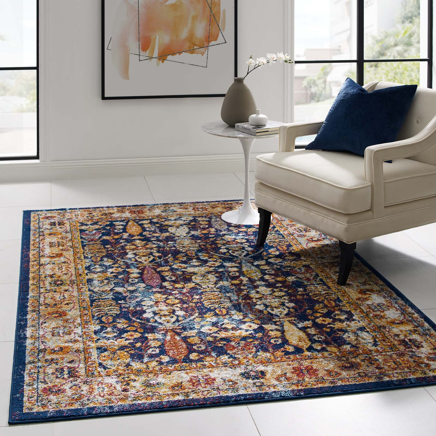 Antique Floral Design | Area Rug | Vintage Floral Lattice Rug in 8 FT X 10 FT And 5 FT X 8 FT | With Rubber Gripping Underside image 8