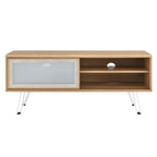 Nomad 47" TV Stand | Oak &amp; Walnut Finish Options | Industrial Modern TV Stand | Sliding Mesh Doors | Honeycomb Core | Wood Grain Laminate | Hairpin Legs image 3