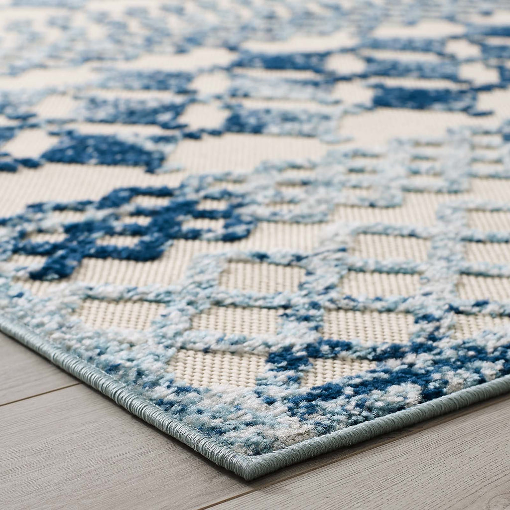 Reflect Giada Abstract Diamond Moroccan Trellis Indoor/Outdoor Area Rug | Ivory and Blue  | 5X8 &amp; 8X10 Size Options | Tight Low Pile Weave | Gripping Rubber Underside | 100% Polypropylene | Pack Of 2 image 6