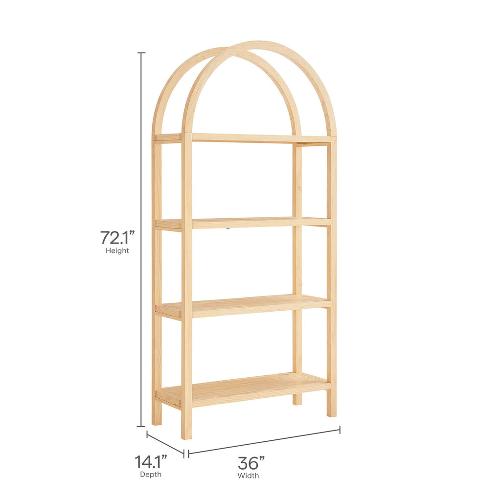 Vexley 72 Inch Large Arched Bookshelf  | Natural, Black &amp; Walnut Color Options | Pine Wood Frame | Sculptural Arched Silhouette | 4 Pine Veneer Shelves image 2