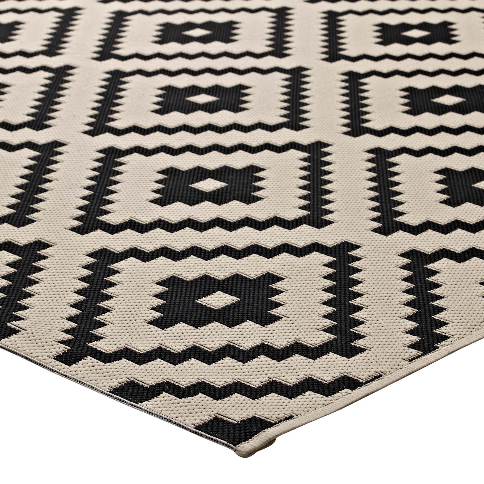 Perplex Geometric Diamond Trellis Indoor and Outdoor Area Rug | Black and Beige | 5X8 &amp; 8X10 Size Options | Tight Low Pile Weave | Gripping Rubber Underside | 100% Soft Polypropylene | Pack Of 2 image 4