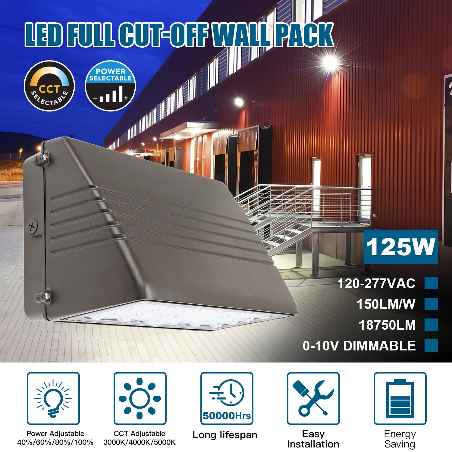 LED Full Cut-Off Wall Pack Light 28W-125W Photocell | DLC | IP65 Waterproof Commercial Security Lighting image 3