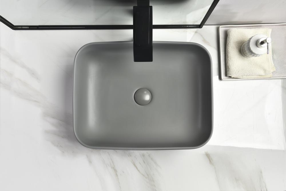 Tuscany 19-3/4"W x 15-3/8"D Matte Gray Ceramic Rectangular Bathroom Vessel Sink | Matte Gray Color | Bette Series | Premium Quality Ceramic Construction image 1