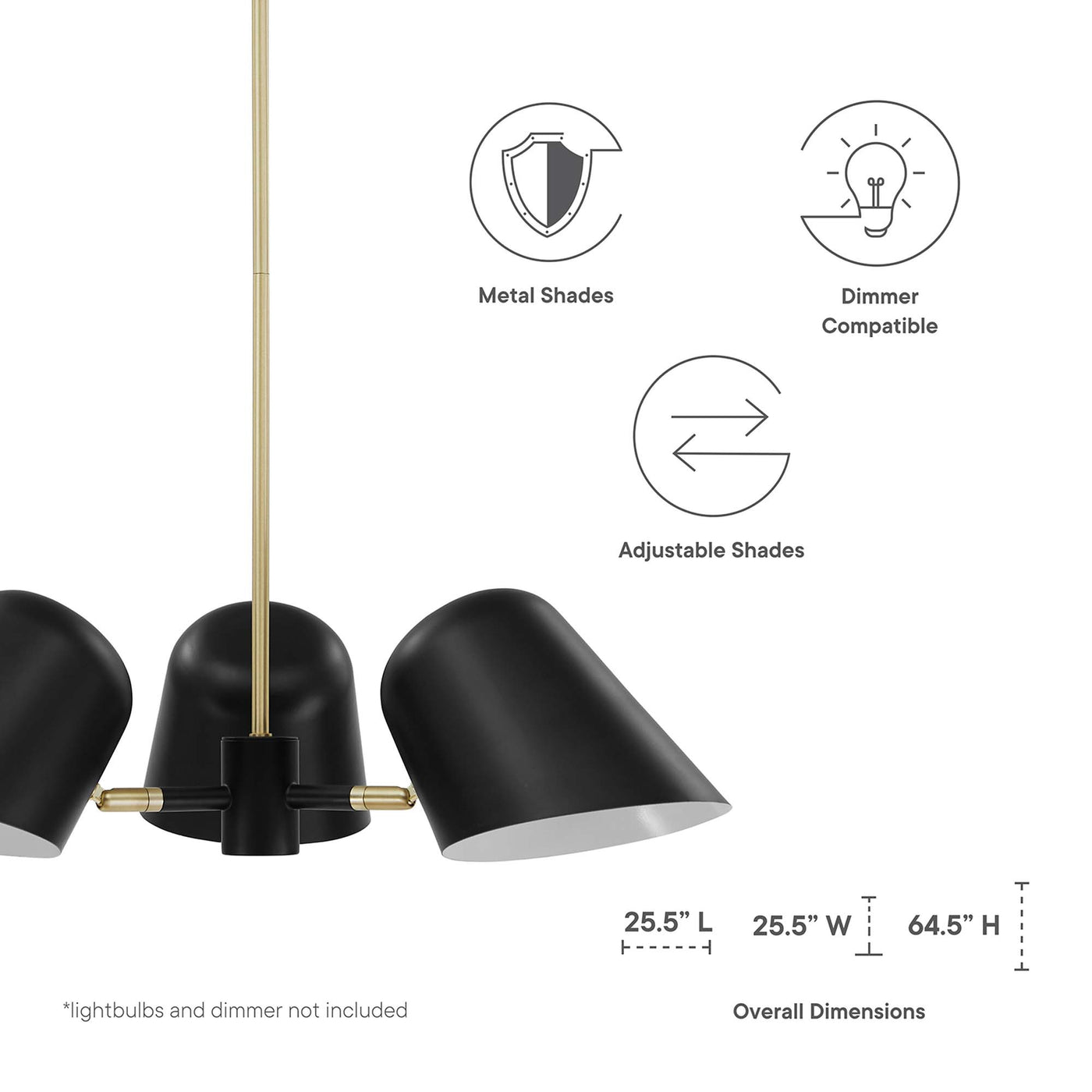 Briana 3-Light Pendant Light | White &amp; Black Color Options | Ideal for Living Space, Bedroom, Kitchen, Dining room, Bathroom, Or Office image 3