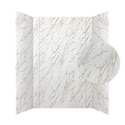 Herringbone Shower Wall Tiles For Shower and Tub Surrounds | Glue Up Easy To Install | 3 Wall Set image 1