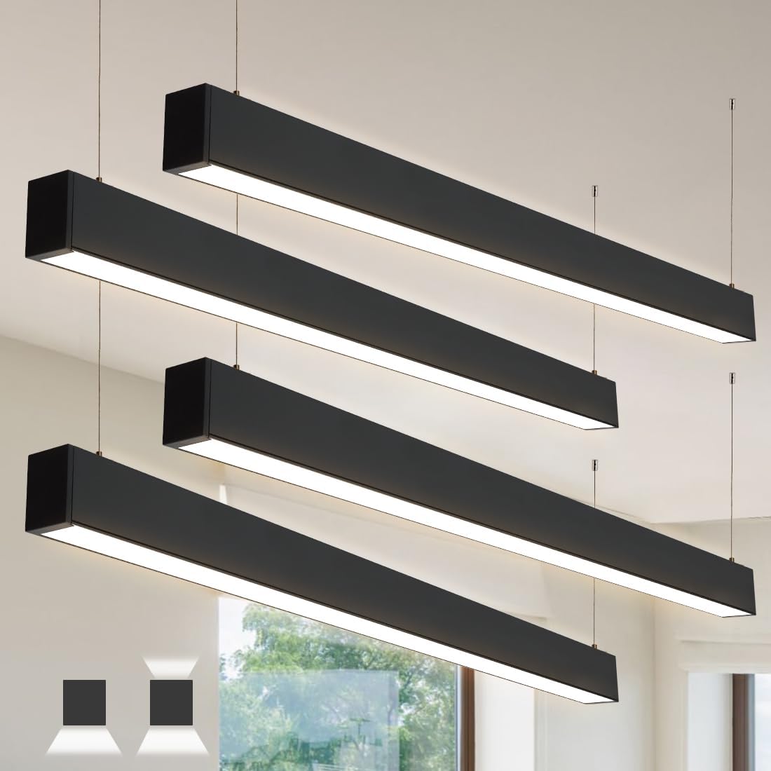 LED Suspended Up and Down Adjustable Light | 3000K/4000K/5000K CCT Tuneable | 0-10V Dimming | Commercial and Residential | Ideal for Office, Home, Shop, Garage, School | Pack of 4 image 1