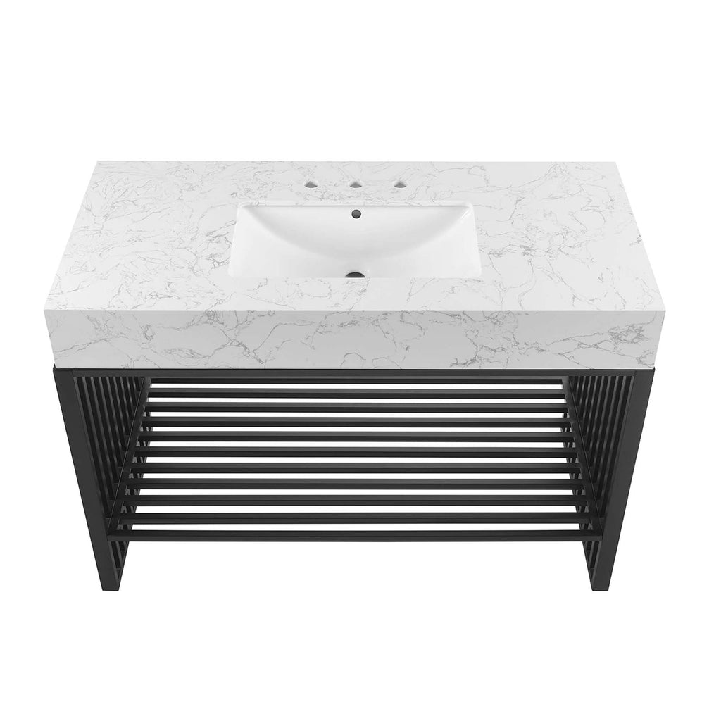 Bathroom Vanity With Sink | White Silver, White Gold & White Black Color Options | 36" & 48" Size Options | Gridiron Series | Stainless Steel Metal | Artificial Marble Sink image 5