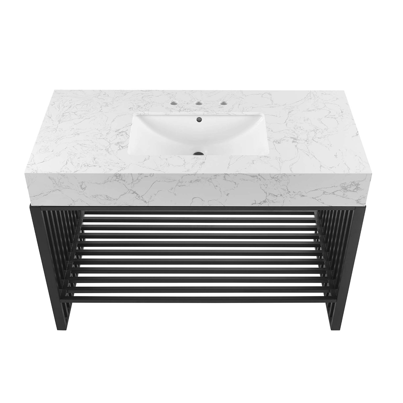 Bathroom Vanity With Sink | White Silver, White Gold & White Black Color Options | 36" & 48" Size Options | Gridiron Series | Stainless Steel Metal | Artificial Marble Sink image 5