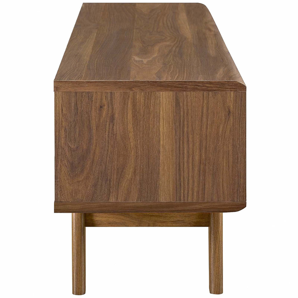 Render 48” TV Stand | Oak &amp; Walnut Finish Options | Mid-Century Style | Smooth Wood Grain Laminate | Slatted Sliding Door | Two Cable Management Holes image 4