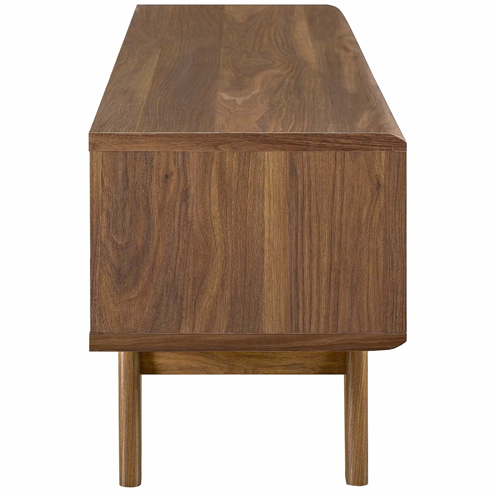 Render 48” TV Stand | Oak &amp; Walnut Finish Options | Mid-Century Style | Smooth Wood Grain Laminate | Slatted Sliding Door | Two Cable Management Holes image 4