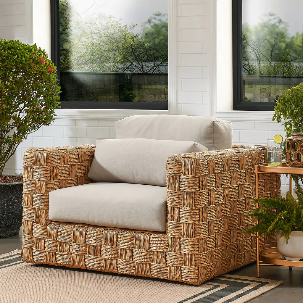 Thames Outdoor Patio Wicker Rattan Armchair in Natural Light Gray image 0