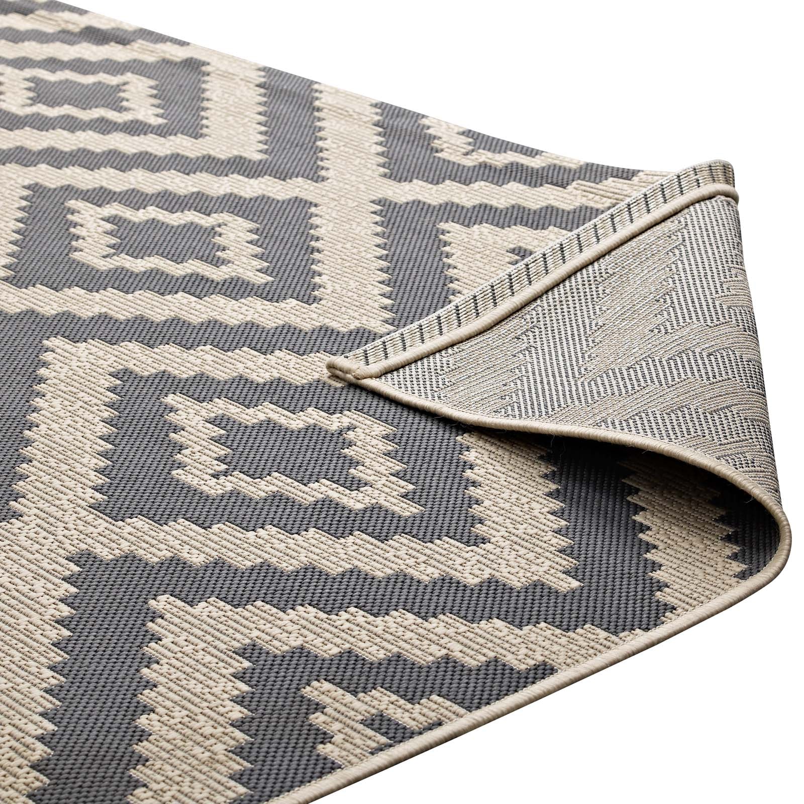 Jagged Geometric Diamond Trellis Indoor and Outdoor Area Rug | Gray and Beige | 5X8 &amp; 8X10 Size Options | Tight Low Pile Weave | Gripping Rubber Underside | 100% Soft Polypropylene | Pack Of 2 image 5