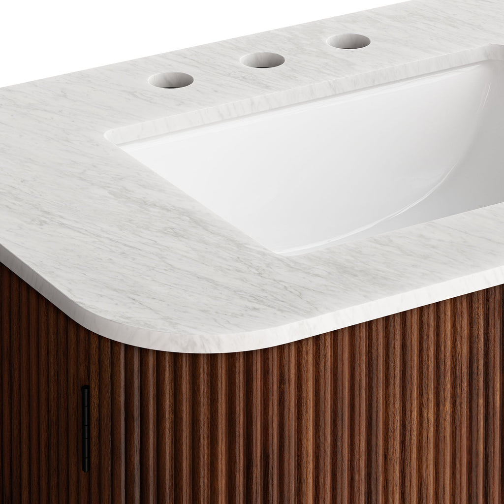 Wall Mount Bathroom Vanity With Marble Sink | Zia Series | 24" & 30" Sizes Available | Natural, Ivory & Walnut Color Options | Modern Design | Soft-Close Hinges | 8" Widespread Faucet Holes | Fluted Pattern image 3
