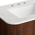 Wall Mount Bathroom Vanity With Marble Sink | Zia Series | 24" & 30" Sizes Available | Natural, Ivory & Walnut Color Options | Modern Design | Soft-Close Hinges | 8" Widespread Faucet Holes | Fluted Pattern image 3