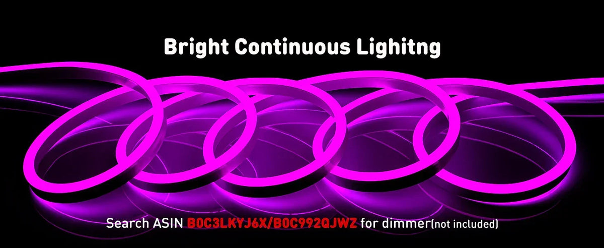 Purple LED Neon Rope Light – Dotless, Dimmable, IP65, ETL Listed