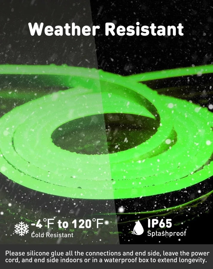 Green LED Neon Rope Light – Dotless, Cuttable, IP65, ETL Listed