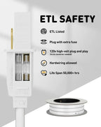 6000K Cool White LED Neon Rope Light – Dotless, Dimmable, IP65, ETL Listed