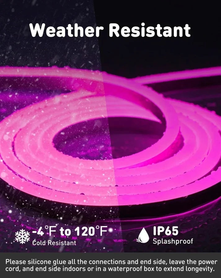 Pink LED Neon Rope Light – Dotless, Dimmable, IP65, ETL Listed