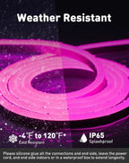 Pink LED Neon Rope Light – Dotless, Dimmable, IP65, ETL Listed