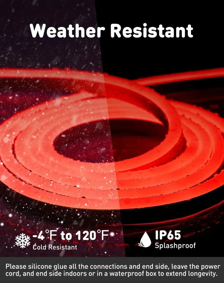 Red LED Neon Rope Light – Dotless, Dimmable, IP65, ETL Listed