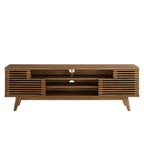 Render 71" Media Console TV Stand | Oak &amp; Walnut Finish Options | Mid-Century Modern Entertainment Center | Smooth Wood Grain Laminate | Durable Particleboard and MDF Construction | Slatted Sliding Doors image 5