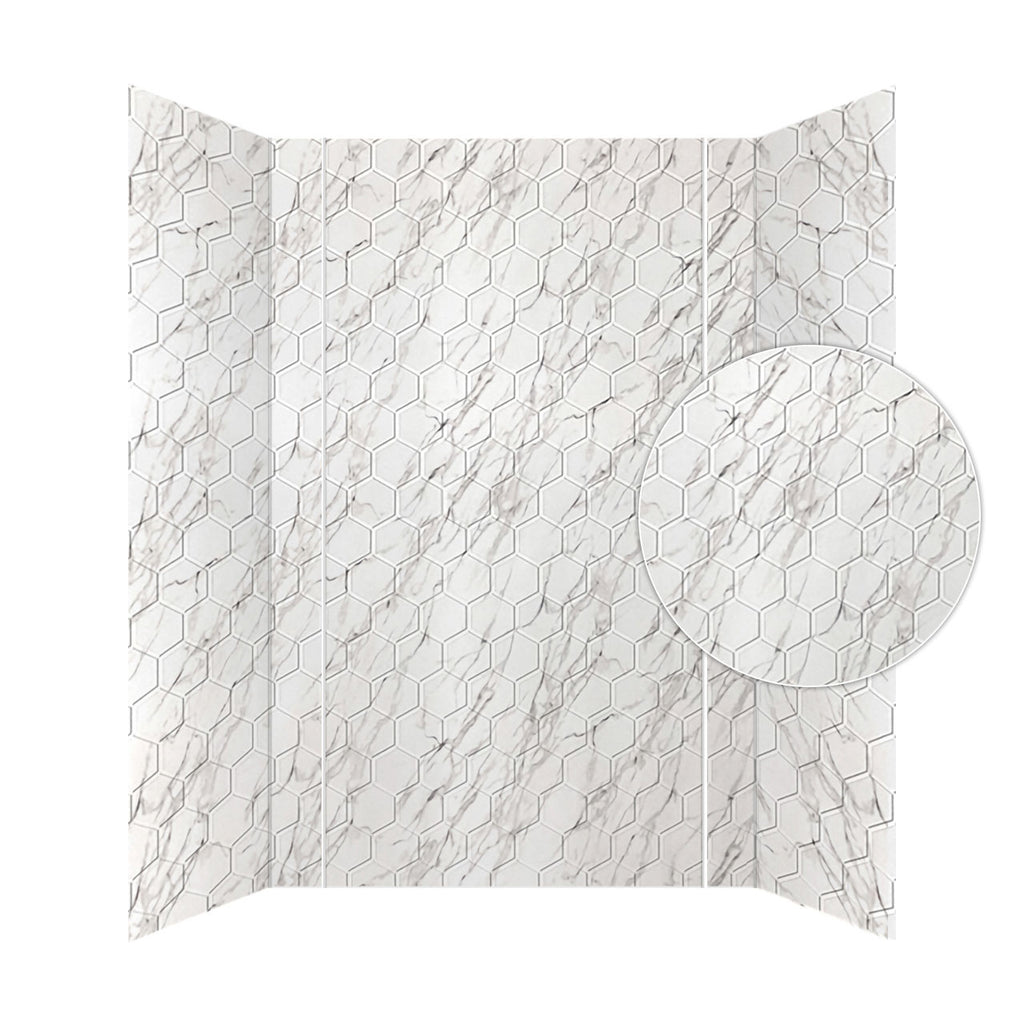 Hex Shower Wall Tiles For Shower and Tub Surrounds | Glue Up Easy To Install | 3 Wall Set image 2