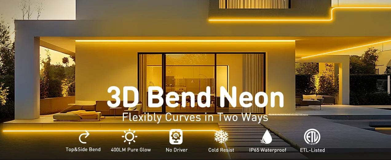 120V 3D Bend Neon Flex 2800K Warm White, IP65, ETL Listed