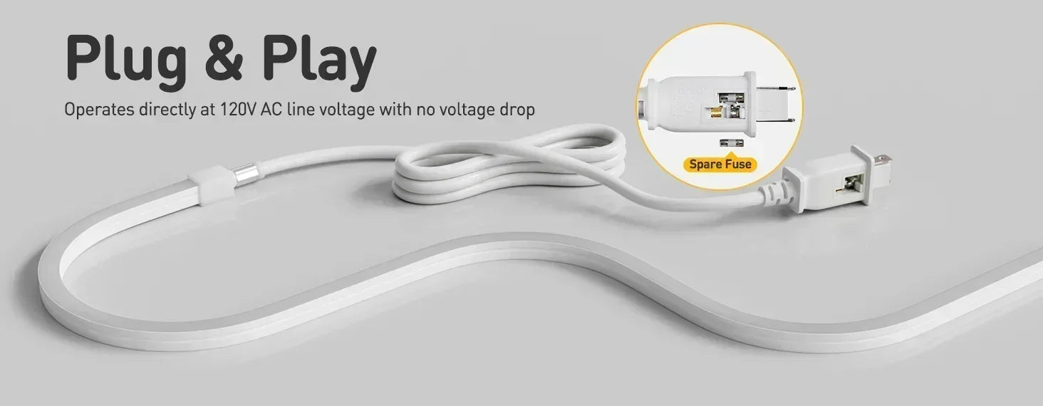 120V 3D Bend Neon Flex 2800K Warm White, IP65, ETL Listed