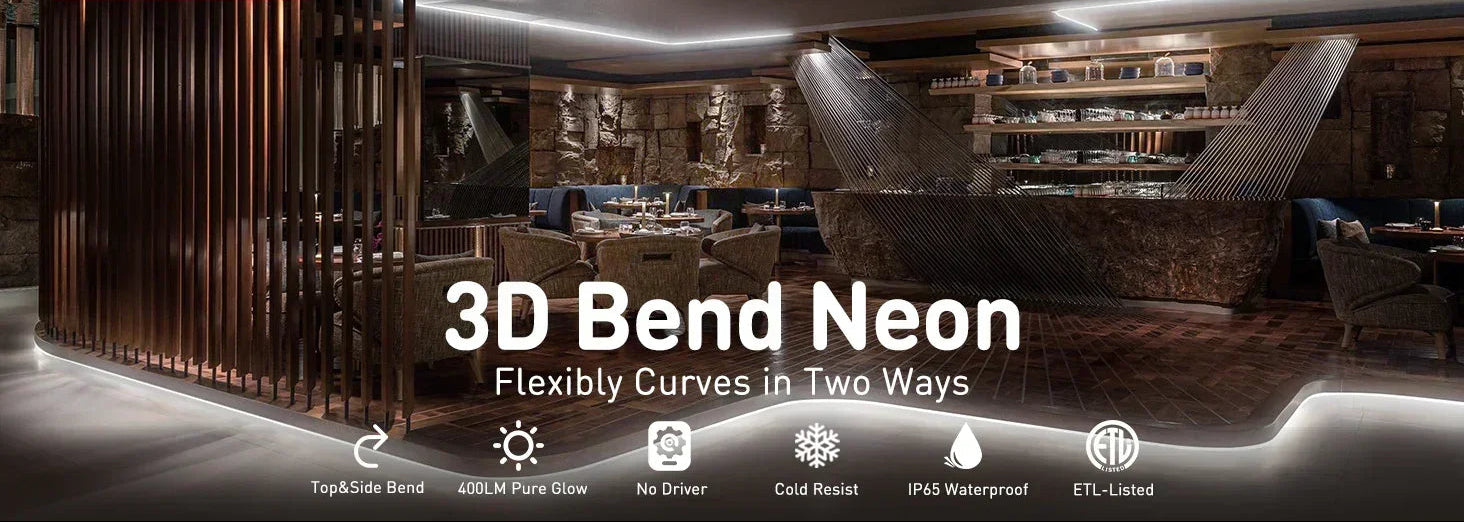 120V 3D Bend Neon Flex 6000K Cool White, IP65, ETL Listed