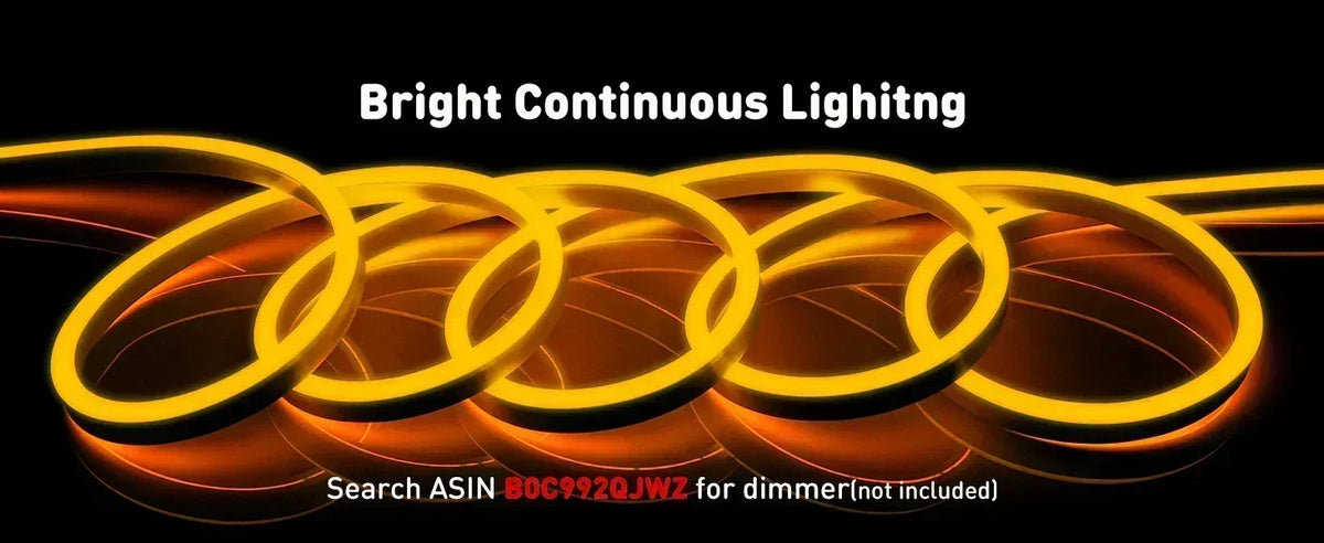 Amber Yellow LED Neon Rope Light – Dotless, Cuttable, IP65, ETL Listed, 110V