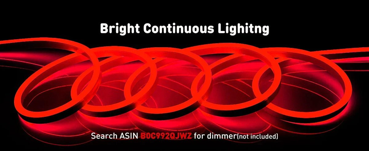 Red LED Neon Rope Light – Dotless, Dimmable, IP65, ETL Listed