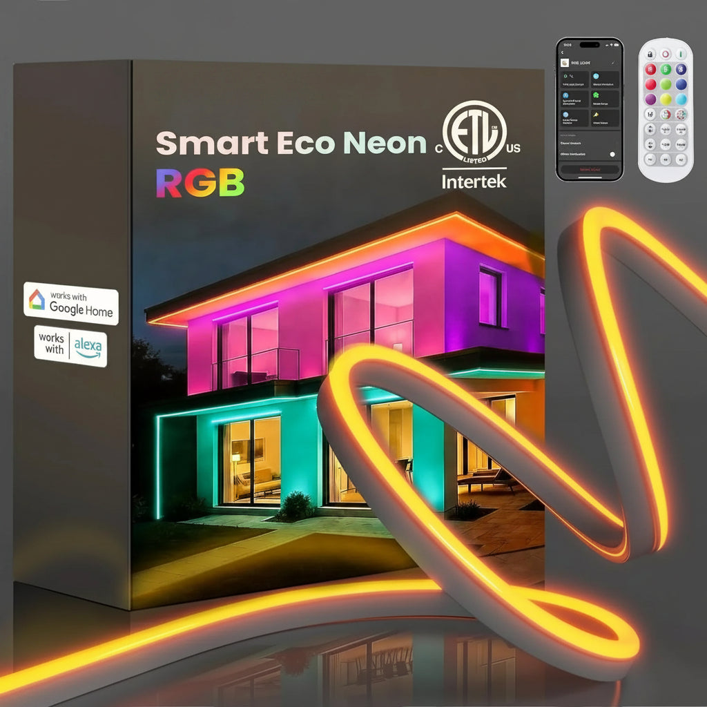 120V Smart RGB LED Neon Rope Light, IP65, 16M Colors, Voice Control
