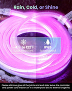120V Smart RGB LED Neon Rope Light, IP65, 16M Colors, Voice Control