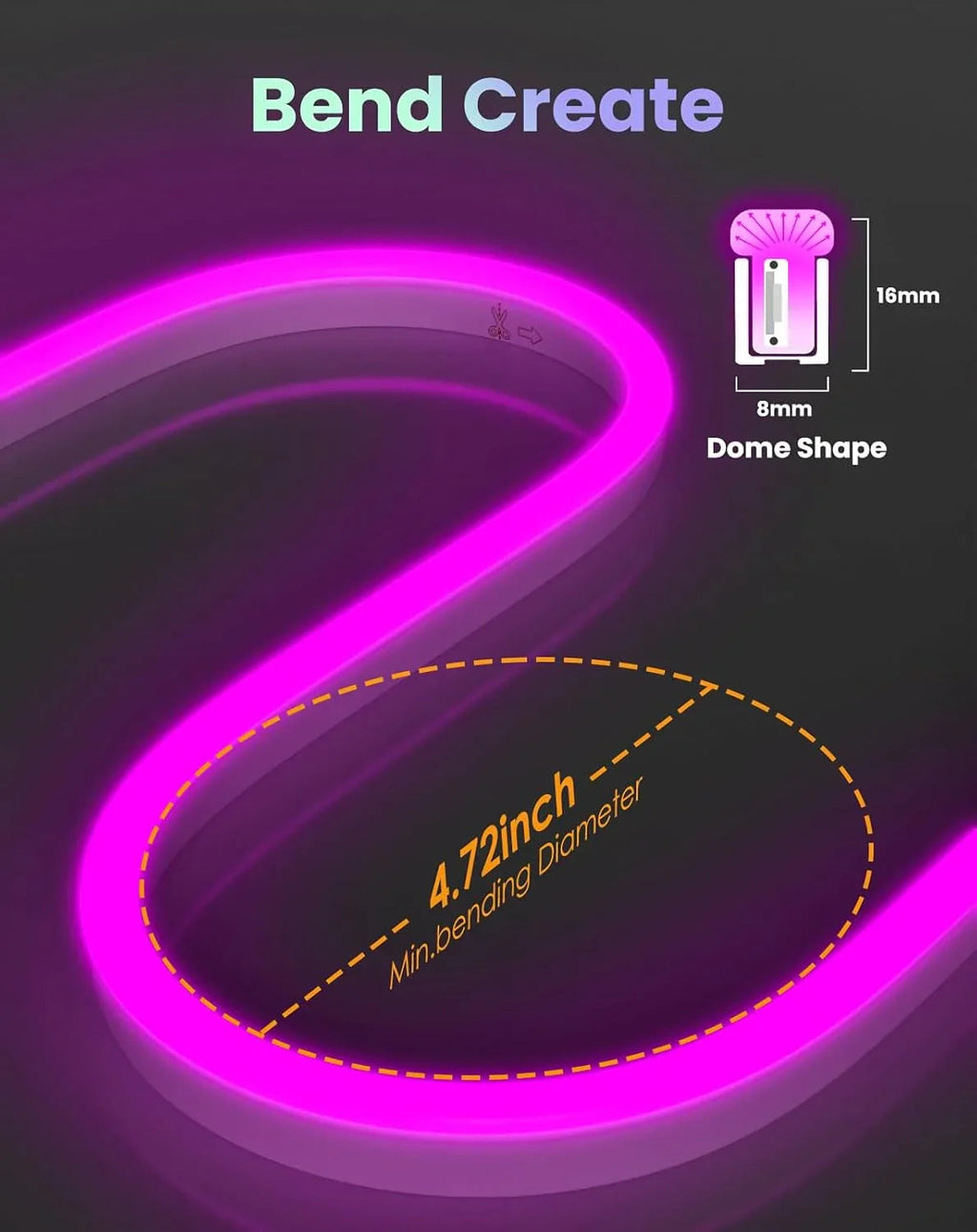 120V Smart RGB LED Neon Rope Light, IP65, 16M Colors, Voice Control