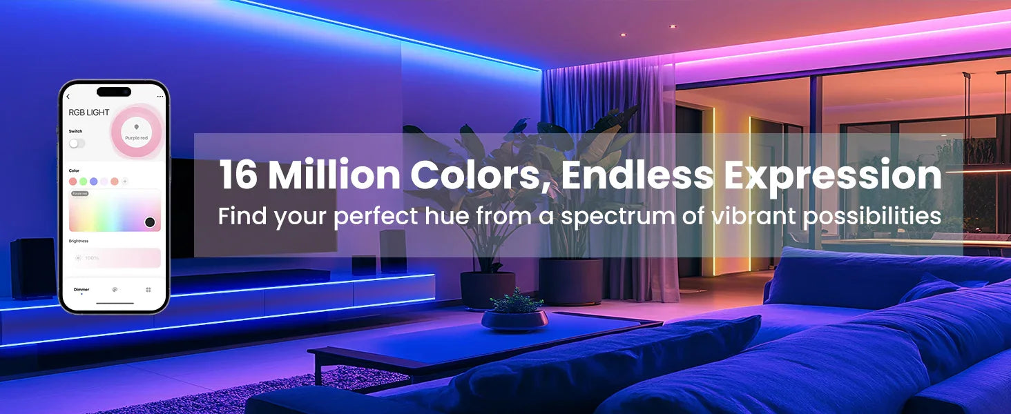 120V Smart RGB LED Neon Rope Light, IP65, 16M Colors, Voice Control